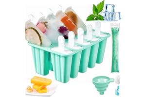 GEERDAN Moule à Glace, Moule Silicone Glace pour Adultes et Enfants, Réutilisables Popsicle Mold, Moule Glace à l'eau avec Pinceau de Nettoyage et Entonnoir de Pliage (Vert, 10 Cavités)