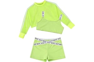 MSemis Little Kids Girls 3pcs Dance Costume Summer 3pcs Sports Workout Blouse Tank Top and Boyshorts Set