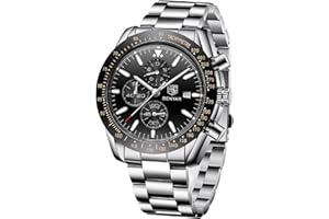 BY BENYAR BENYAR Orologio da Uomo Cronografo Analogico Movimento al Quarzo Impermeabile Luminoso Moda Sportivo Affari Orologio da Polso Cinturino in Pelle/Acciaio Inox Elegante Regalo per Uomo