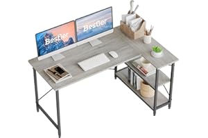 Bestier Scrivania a Forma di L Scrivania per Computer con Ripiani Piccola Scrivania ad Angolo 140 cm Scrivania per Computer Reversibile con Libreria per Ufficio Domestico Piccolo Spazio