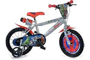 DINO BIKES Bici Bicicletta Bambino 14 Pollici Avengers 2 Freni al Manubrio Ruotine Porta Borraccia Parafanghi e Scudo Frontale Grigio
