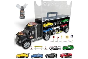 XWIN SPORTSERIES Xwin Kids Truck Container Rail Car Set Portable Cars Storage Truck Toy Set for Children Vehicles Toy Set for Boys and Girls Carrier Truck Playset with 6 Cars for Toddlers