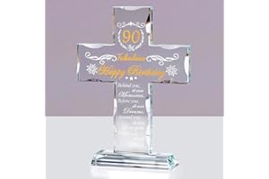 Movdyka Crystal 90th Birthday Cross Gifts for Women Men Engraved Glass 90 Years Old Birthday Presents Ideas for Mum Nan Christian 90th Birthday Religious Decoration Keepsake
