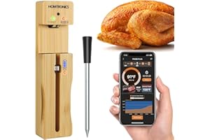 Fleischthermometer Kabellos, [150M Reichweite] Homtronics Bluetooth Grillthermometer, IP67 Wiederaufladbares Smart Meat Thermometer, mit APP für Backofen Grill Pfanne Fritteuse