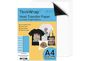 TECKWRAP Premium Inkjet T Shirt Heat Transfer Paper A4 x 10 Sheets for Dark or Light Fabric Iron On Transfer Paper 210mm x 297mm