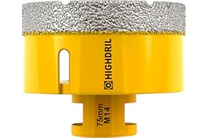 HIGHDRIL Broca de diamante - 75mm con rosca M14 Taladrado en seco para azulejos de porcelana Cerámica Granito Mármol Piedra Mampostería Ladrillo para amoladoras angulares