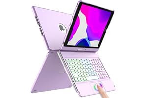 AMZCASE Étui avec clavier Bluetooth sans fil pour iPad 9{^>e<^} génération 2020–360 ° – Étui fin à rabat avec clavier Bluetooth sans fil avec 7 rétroéclairages, mise en veille/réveil automatique pour iPad 9/8