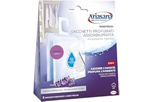 Ariasana Minifresh Relax alla Lavanda Sacchetti profumati 2in1, Sacchetti con doppia azione assorbiumidità e antiodore, Deodorante cassetti e armadi, 2 sacchetti da 50g