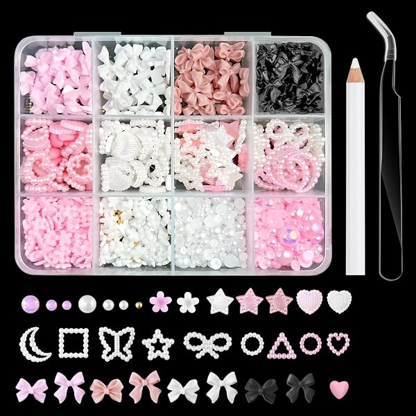 Nayyana 500-teiliges 3D-Nageldesign-Set – Anhänger & Perlen In 8 Farben, Für DIY-Nagelkunst