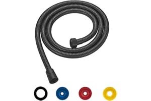 GEFIRE Duschschlauch, Edelstahl Brauseschlauch 1, 5m, Verdrehschutz Flexibel, mit 4 Wassersparer Durchflussbegrenzer, Standard 1/2/'' Anschluss, Druckbeständig, Hitzebeständig, Schwarz