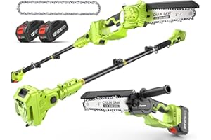 Supstable Motosega Telescopica a Batteria, Potatore Telescopico & 8 Pollici Mini Motosega 8000mAh, Sega ad Asta Brushless 21V, Velocità Catena 7 m/s, Auto-Lubrificante, Altezza di Lavoro 4,57m
