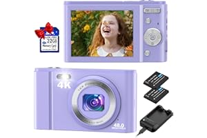 Duluvulu - Mini fotocamera digitale 4K UHD 48MP con scheda di memoria da 32GB, fotocamera compatta ricaricabile 16x zoom digitale, fotocamera per bambini, adolescenti, principianti, adulti, viola