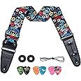 LEKATO Guitar Strap, Electric Acoustic Guitar Strap Polyester Guitar Straps with Leather Ends Adjustable Guitar Shoulder Belt (skulls)