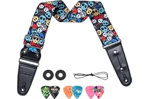 LEKATO Gitarrengurt, Gestreift 6.7cm Breit Verstellbarer Rindsleder Lederenden mit Pick Tasche - mit 6 Plektren/Strap Locks - Guitar Strap für Bass, elektrische und akustische Gitarren