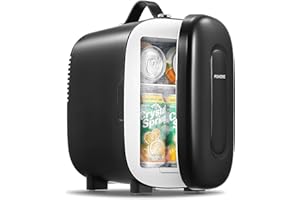 FOHERE Mini Fridge Portable, 5 Liter/6 Cans Small Fridge Cooler & Warmer, Quiet, DC/AC Power, Cmpact Mini Fridge for Bedrooms, Office, Skincare, Car, Travel, Black