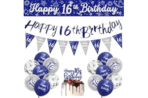Boys 16th Birthday Decorations Blue Silver 16th Birthday Party Decorations 16 Pack Navy Silver Boy Banner Bunting Kit by Sheinly