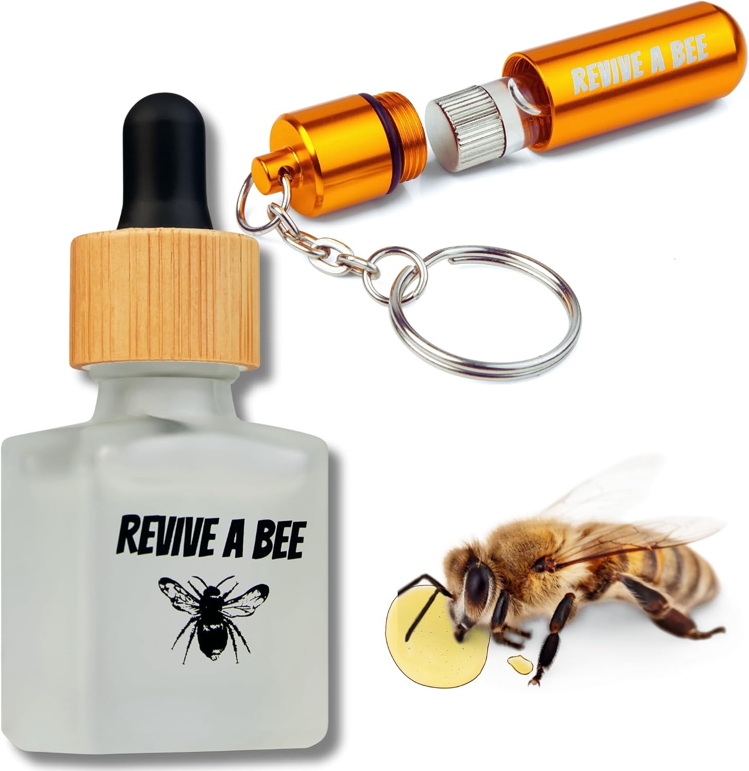 Revive a Bee Gift Box 1 x Bee Revival Kit Keyrings 1x Refill Bottle & Plantable Seed Paper