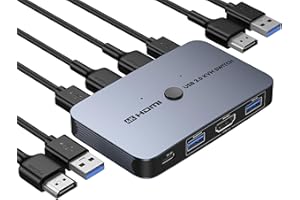 ABLEWE Commutateur KVM en aluminium pour 2 ordinateurs, partage souris, clavier, imprimante à un écran HD, prend en charge 4K @ 60 Hz, 2 câbles HDMI et 2 câbles USB inclus