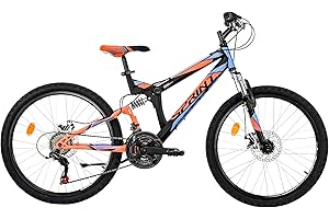 BIKE SPORT LIVE ACTIVE SPRINT Element VTT 24 ", à suspension complète, pour enfant garçon et fille, double frein à disque, 18 vitesses (orange avec turquoise)