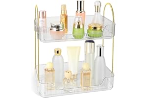 Lnueovcn Makeup Organiser, Skincare Organiser-Bathroom Organiser Countertop Large Makeup Storage Shelf Dressing Table Organiser, Cosmetic Organiser for Perfume,Bedroom,Bathroom (2 Tiers,Clear)