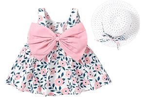 PATPAT Vestido y Conjunto de Sombrero de Paja, Vestido de Verano, Vestido de Sol, Vestidos Tutú, sin Mangas, Espalda Descubierta, Fiesta de Cumpleaños, Boda, Fiesta