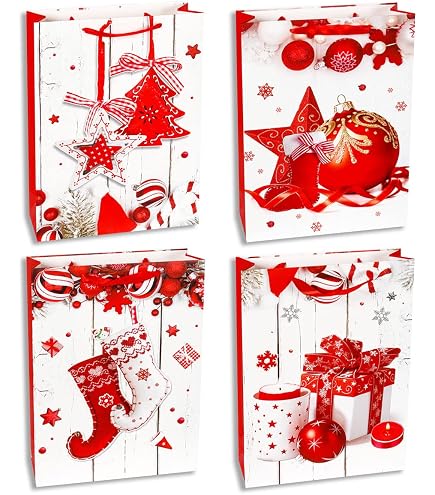 Lot De 12 Sacs Cadeaux De Noël En Papier Kraft Avec Poignées - 12 Motifs Festifs (21x15x8 Cm) Pour Biscuits, Chocolats, Déco