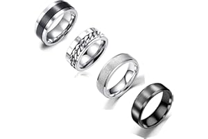 VELESAY 4Pcs Acier Inoxydable Bague pour Hommes Femmes Vintage Rock Gothique Bague Chaine Bague Homme Noir Punk Bague Homme Acier Inoxydable Femmes