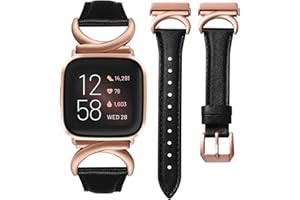 Minyee Leather Band Compatible with Fitbit Versa 2/Fitbit Versa/Versa Lite Bands Women, Slim Thin Dressy Designer Premium Leather Strap with C-Shape Metal Buckle for Versa 2 Smartwatch Accessories