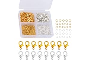 KINBOM 100pcs Fermoirs Homard Bracelet 240pcs Anneaux Ouverts avec Boîtier en Plastique Métal Fermoirs de Bracelets Connecteur Anneaux Bijoux pour Collier Fabrication de Cheville (Argent, Or)