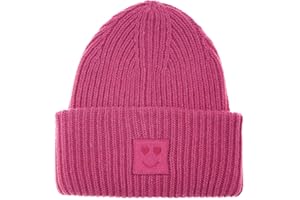 Zwillingsherz Slouch-Beanie-Mütze mit Wolle - Hochwertige Strickmütze mit Herz Smileys Patch für Damen Mädchen Jungen – Hat - Grobstrick - One Size - warm und weich für Frühling Herbst und Winter