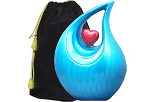 M MEILINXU Unique Urns for Ashes Adults, Funeral Cremation Urn for Human Ashes - Handcrafted Double Heart Model, Display Burial at Home or in Niche at Columbarium (Blue, Aluminium Urn for Male & Female - Large