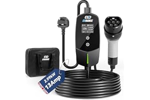 EVDANCE EV Charger Cable Type 2 to 3 Pin Plug 20ft/6.1m [6/8/10/13A] Current Adjustable Portable Electric Car Charger with 0-12h Time Delay, IP66, Type 2 Charging Cable for EV & PHEV, Black