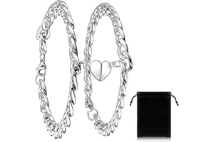 JADIVE 2 Pulseras de Pareja de Acero Inoxidable Pulsera de Cadena Magnética Brazalete de Amistad Brazalete Magnético de Amor con Imán de Corazón para Regalo Novios San Valentín Hombres Mujeres