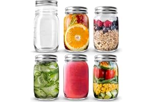 ‎VOLILA volila Mason Jar mit Deckeln - 490 ml Mehrzweck-Einmachgläser für Overnight Oats, Einlegen, Einmachen, Konservieren und Mahlzeitenvorbereitung - Luftdichte Einweckgläser (6er Pack - Normaler Deckel)