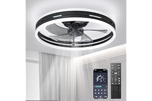 ‎REVNEEY Leise Deckenventilator Mit Beleuchtung 72W Dimmbare Deckenleuchte Mit Fernbedienung Und APP 6 Geschwindigkeiten Lampe Mit Ventilator Timer Deckenventilatoren Schlafzimmer Wohnzimmer Licht Schwarz,50cm