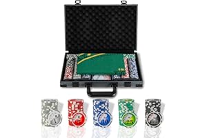 DREAMADE Jeu de Poker, Jetons Casino avec 2 Jeux de Cartes, Jeton de Croupier, Tapis de Table Feutré, Etui en Aluminium et 2 Clés, pour Le Jeu de Blackjack, Texas Hold’em (400 Jetons)