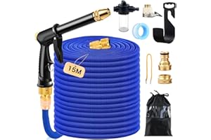 MEISHANG Tuyau Arrosage Extensible,Tuyau Arrosage 15M,Tuyaux D'arrosage Avec Générateur de Mousse,3 Adaptateurs et Support Mural,Il est Utilisé Dans les Jardins,Les Extérieurs,Les Cours