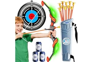 BITOYO Set Arco e Frecce per Bambini, Giocattolo da Tiro con Luce LED con Frecce a Ventosa, Bersaglio, Faretra, Sport & Giochi All'aperto, Giocattolo Adatto a Bambini e Bambine dai 6 ai 12 Anni