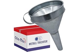 Chle-Mar - Benzin Metall Trichter mit Sieb | Öltrichter Auto & Kfz Einfülltrichter Groß | Robuster Metalltrichter mit Griff für Benzin, Motoröl & Technische Flüssigkeiten | Großer Öl Trichter Adblue