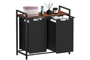 Cunsieun Panier à linge à 2 compartiments, panier à linge avec étagère, panier à linge avec 2 sacs en tissu Oxford amovibles et cadre en métal, bac à linge sale 2 x 46 litres, 73 x 33 x 72 cm, marron
