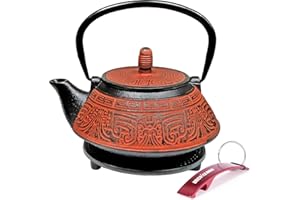 BRICOLEMAR Tetera de Hierro Fundido con Reposatetera + Llavero de Regalo (India - 0.80 Lts - Con Reposatetera)