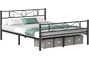 VASAGLE Struttura Letto Matrimoniale, Letto a Doghe in Metallo per Materassi di 160 x 190 cm, per Stanza di Ospiti, Montaggio Facile, per Spazi Piccoli, Nero Inchiostro RMB069B01