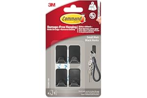 Command Small Metallic Hook, Black, 4 Hooks, 5 Adhesive Strips - Indoor use - Damage Free Hanging