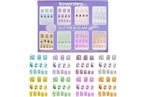 Townley Girl 96 PC Press-On Nails Set, Glitter and Glam, 8 różnych zestawów Mix and Match, Samoprzylepne sztuczne paznokcie dla dorosłych