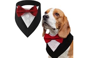 LiebeDD Noeud Papillon Chien et Chat - Bandana Chien Noel Bandanas Smoking pour Chiens, Foulard Réglable Chien, Cravate Chien de Fête Mariage Anniversaire (Noir + Nœud Papillon Rouge XL)