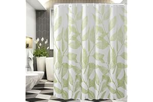 Lerores Duschvorhang 120x200cm Grün Zweig Pflanze, Beschwerter Saum Antischimmel Wasserdicht, Waschbar Polyester Stoff Badevorhänge mit Ösen und 8 Duschvorhangringe für Badezimmer, Badewanne