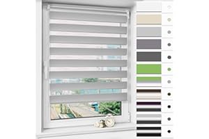 Magiea Store Enrouleur Jour Nuit sans Percage, Rideau Jour Nuit, Protection Solaire, Facile à Installer avec Clips pour Fenêtre ou Porte, Protéger la Vie Privée, 90l x 200L cm, Gris