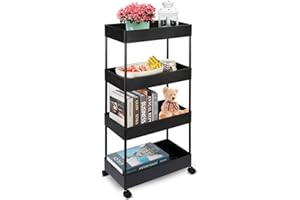 AUTUMNDEER Slim Storage Cart 4-Tier Rolling Utility Storage Cart, Mobile Shelving Unit Rolling Bathroom Carts, Slide Out Storage Shelf Rack for Kitchen Office Bathroom Laundry Room Narrow Places