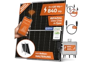 Solarway 870W Centrale Balcon 800W Prise complète - 600W/800W Sortie réglable - 2 x 435W JaSolar Modules Full Black - 1 x Onduleur Deye avec APP&WiFi - Plug&Play (Support balcon)