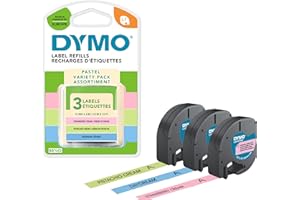 ‎DYMO DYMO Original LetraTag Pastellfarbene Etiketten| Kunststoff | 12 mm x 4 m | Pistaziengrün, Hellblau & Rosa | selbstklebendes Etikettenband| für LetraTag-Beschriftungsgerät | 3 Etikettenkassetten